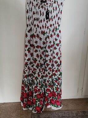 Recultured White Maxi Dress with Red Rose Floral Print